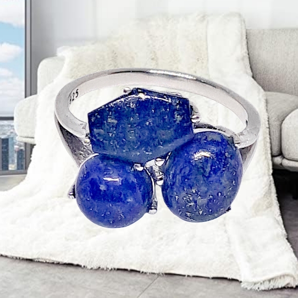 .Genuine Lapis Lazuli Gemstones Sterling Ring